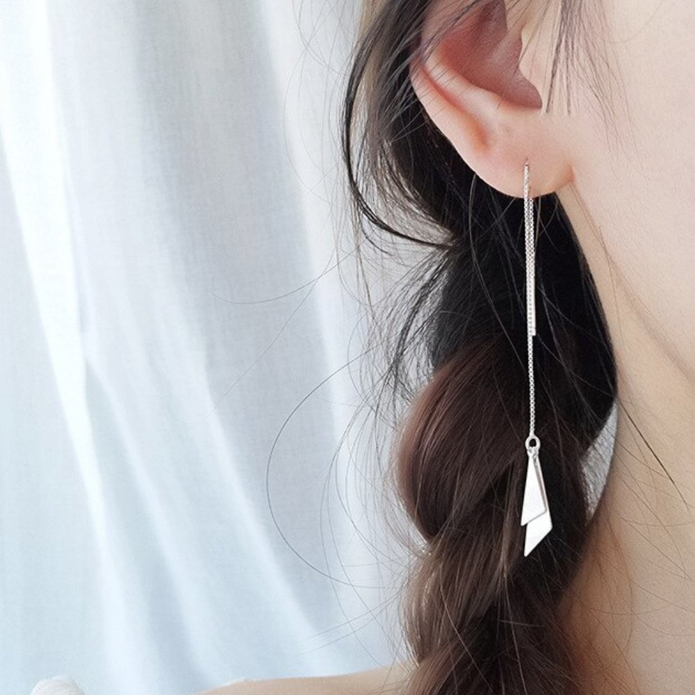 NEW 925 Sterling Silver Triangle Chain Earrings